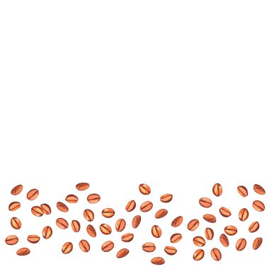 En altta fırınlanmış kahve çekirdekleri. Bir menü veya paketleme şablonunun suluboya el çizimi.