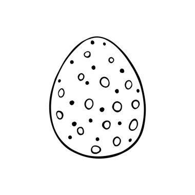 Paskalya yumurtası. Hediye kartı afiş etiketi, pul, logo, simge etiketi, boyama kitabı sayfası için el çizimi karalama stili.