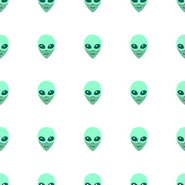 Uzaylılar 'ın yeşil kafalarıyla kusursuz bir düzen. UFO 'lar, insansılar, sonsuz arka plan izole edilmiş. Gülen ziyaretçiler, Marslılar. Vektör illüstrasyon, uzay teması üzerine duvar kağıdı komplo teorisi, bilim kurgu, fantastik.