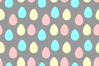 Süslü yumurtalarla kusursuz paskalya deseni. Vektör pastel çok renkli tatil dekorasyonları, arka planlar ve dokular. Kumaş, tekstil, ambalaj kağıdı, ambalaj, ağ için.