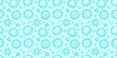 Moleküllerin kusursuz deseni, virüs hücreleri, bakteriler. Salgın, salgın covid-19. Karantina koronavirüsü konsepti, aşı. Taslak çizim biçimi izole edilmiş vektör el arkaplanı.