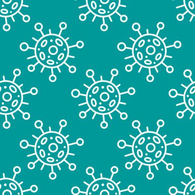 Moleküllerin kusursuz deseni, virüs hücreleri, bakteriler. Salgın, salgın covid-19. Karantina koronavirüsü konsepti, aşı. Taslak çizim biçimi izole edilmiş vektör el arkaplanı.