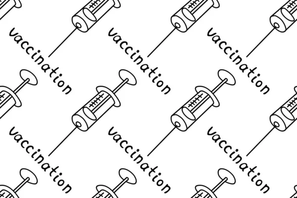 Patrón Sin Costura Vectorial Sobre Tema Vacunación Contorno Jeringas Vacuna — Vector de stock