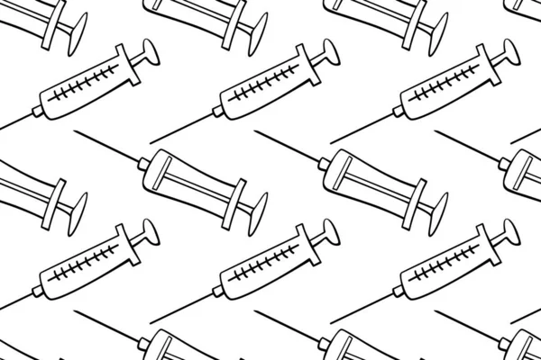 Şırıngaların Hatları Kusursuz Çizimi Siyah Çizgili Karalama Izole Edildi Tıbbi — Stok Vektör