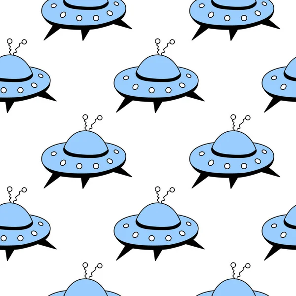 Seamless pattern with Flying Saucers, UFO. Vector background and texture for fabric, wrapping, wallpaper, textile, apparel, cover.