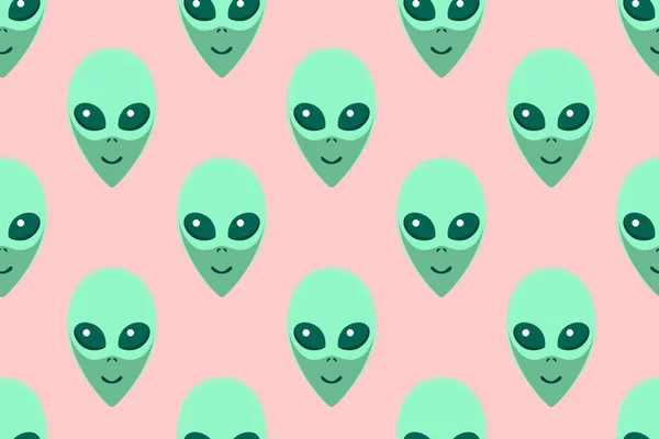 Απρόσκοπτη Μοτίβο Aliens Πράσινα Κεφάλια Ufo Humanoids Ατελείωτο Σκηνικό Απομονωμένο — Διανυσματικό Αρχείο