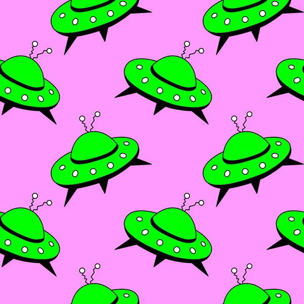 Seamless pattern with Flying Saucers, UFO. Vector background and texture for fabric, wrapping, wallpaper, textile, apparel, cover.