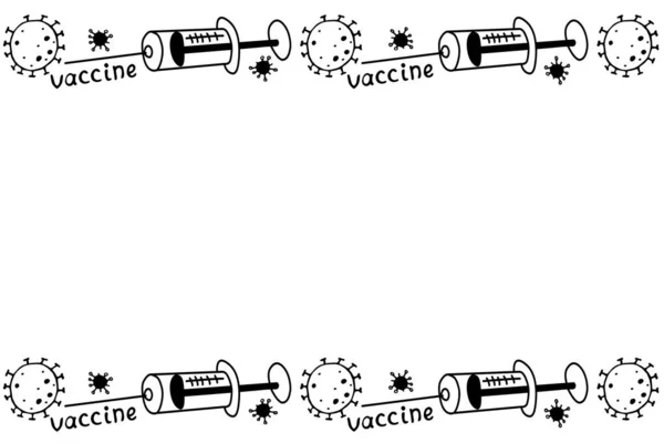 Векторная Рамка Граница Тему Вакцинации Контурные Молекулы Коронавирусные Клетки Шприцы — стоковый вектор