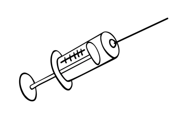 ベクター注射器のアイコン 手描き黒アウトラインドア孤立 医療用品 ウイルスやワクチンに対する治療と保護 — ストックベクタ