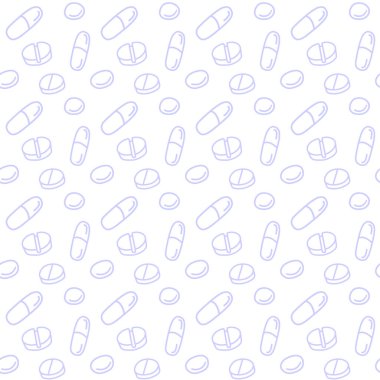 İlaçlar, kapsüller, ilaçlar, ilaçlar, haplar ve haplarla kusursuz bir düzen. Tıbbi eczane geçmişi ve dokuları. Karalama biçiminde Vektör EPS10 illüstrasyonu.