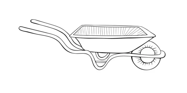 Garden Wheelbarrow Hand Drawn Doodle Style Isolated White Background Vector — Stock Vector