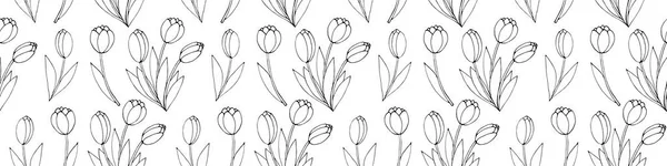 Modèle Vectoriel Sans Couture Avec Contour Bouquet Trois Fleurs Tulipes — Image vectorielle