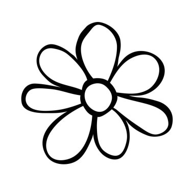 Çiçek ikonu. El çizimi basit siyah çizgili vektör illüstrasyon sanatı karalama tarzında, beyaz arkaplanda izole.
