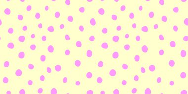 Arka plan puantiyeli. Kusursuz bir desen. Rastgele noktalar, daireler, lekeler, noktalar. Kumaş için tasarım, eğlenceli çocuk baskısı. Düzensiz rastgele soyut vektör dokusu. Grafik arkaplanı tekrarlanıyor.