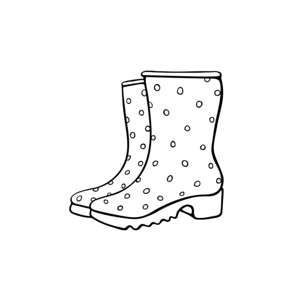 Vector Outline Polka Dot Gummistiefel Für Regenwetter Oder Gartenarbeit Handgezeichnetes — Stockvektor