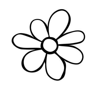 Çiçek ikonu. El çizimi basit siyah çizgili vektör illüstrasyon sanatı karalama tarzında, beyaz arkaplanda izole.