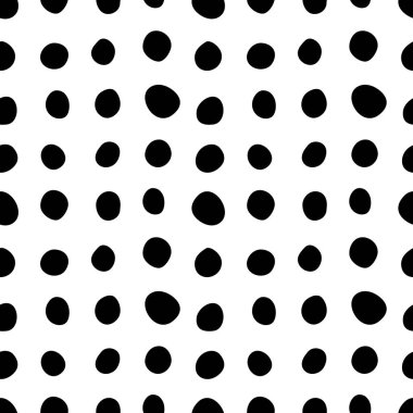 Noktalı soyut vektör kusursuz desen. Rastgele halkalar, noktalar, daireler, noktalar, lekeler, kabarcıklar, sıra sıra taşlar. Kumaş için tasarlanmış, komik, şirin bir iz. Tekrarlanan grafik arkaplan ve doku.