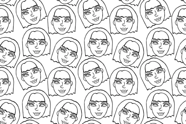 Bezproblémový Vzor Kresleným Obličejem Vektorových Lidí Ručně Kreslené Čáry Ilustrace — Stockový vektor