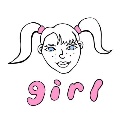 The face of a girl with two ponytails. Vector contour illustration in the style of doodle drawn by hand. Different and beautiful. vector The face of a girl with two ponytails. Vector contour illustration in the style of doodle drawn by hand. Different and beautiful. vector