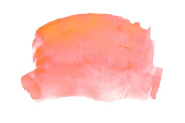 Soyut akvaryum rengi ıslak fırça renginde boya çizgili elementte parmak izi var. Renkli suluboya pembe el çizilmiş kağıt dokusu metin tasarımı için beyaz arkaplanda izole edilmiş leke, web.