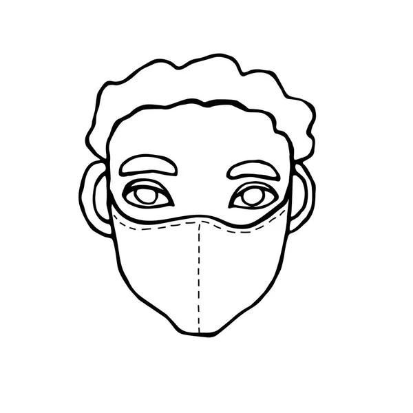 Humain Dans Masque Médical Protéger Contre Infection Virus Illustration Contour — Image vectorielle