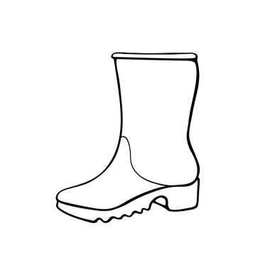 Yağmurlu hava ya da bahçıvanlık için lastik çizme taşıyıcısı. El çizimi kıyafetler, karalama tarzında klipsleme sanatı, izole edilmiş..