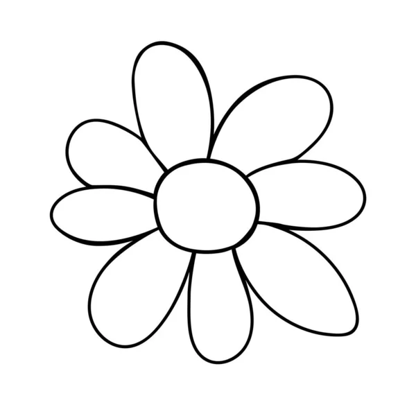 花的图标 手绘简单的黑色轮廓矢量剪贴画的涂鸦风格艺术 孤立于白色背景 — 图库矢量图片