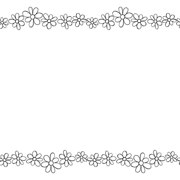 Векторна Рука Намальована Рамка Рамка Невеликих Контурів Чорних Квітів Ромашки — стоковий вектор