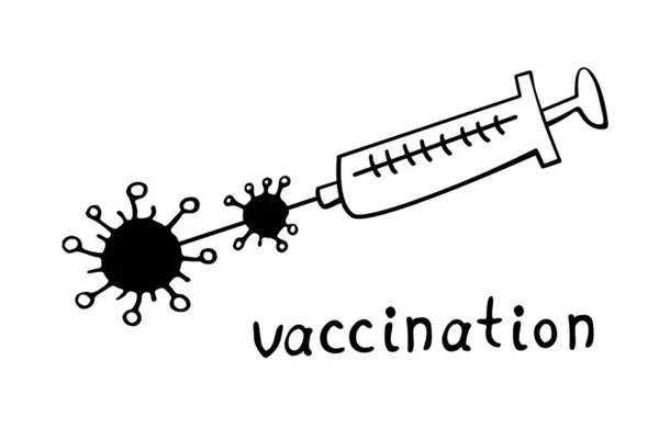 Símbolo Vacunación Una Jeringa Médica Inyecta Vacuna Una Molécula Del — Vector de stock