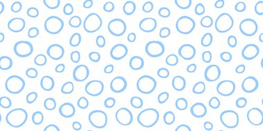 Noktalı soyut vektör kusursuz desen. Rastgele halkalar, noktalar, daireler, noktalar, lekeler, kabarcıklar, taşlar. Kumaş için tasarlanmış, komik, şirin bir iz. Düzensiz rastgele doku. Tekrarlanan grafik arkaplan.