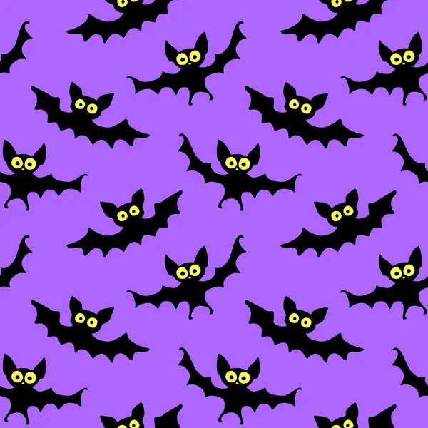 飞行蝙蝠无缝模式 可爱的Spooky向量说明 万圣节背景和纹理在平面漫画哥特式风格 黑色的轮廓描绘了天空中的动物 — 图库矢量图片