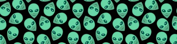 Nahtloses Muster Mit Aliens Grünen Köpfen Ufo Humanoids Endlose Kulisse — Stockvektor