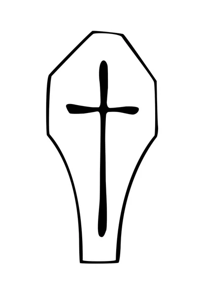 Umrisssarg Mit Kreuz Doodle Stil Vektor Einfache Illustration Auf Weißem — Stockvektor