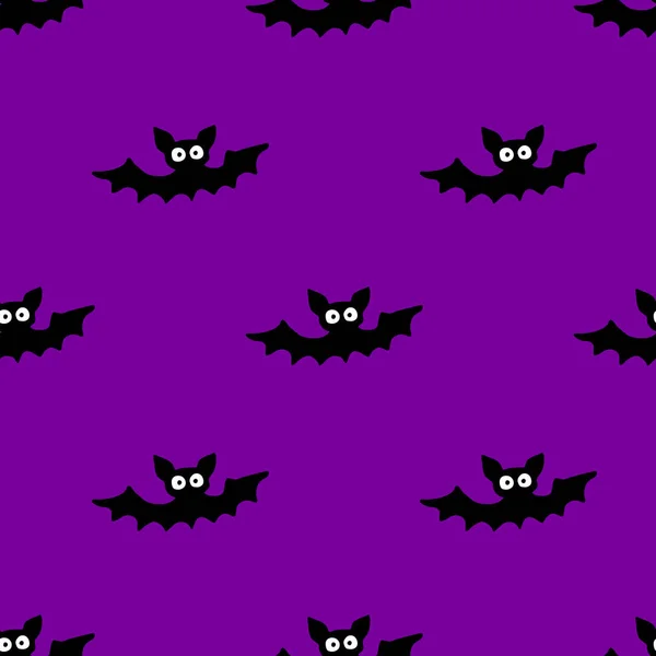 飞行蝙蝠无缝模式 可爱的Spooky向量说明 万圣节背景和纹理在平面漫画哥特式风格 黑色的轮廓描绘了夜空中的动物 — 图库矢量图片