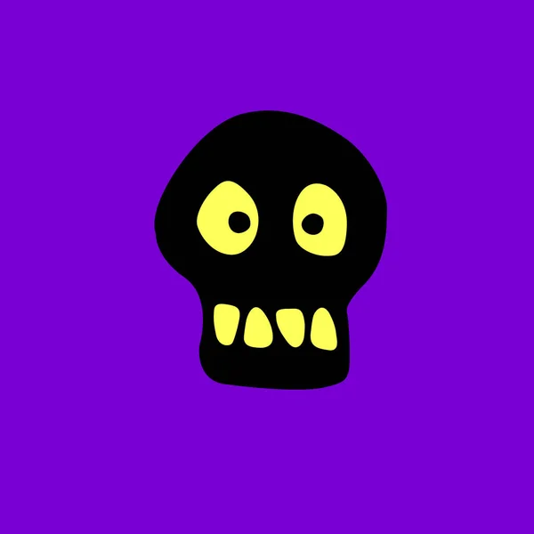 Skull Glowing Eyes Cartoon Doodle Flat Style Vector Black Silhouette — Stock Vector