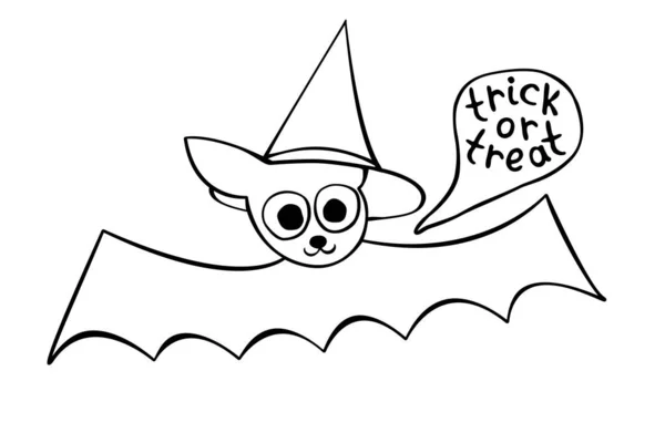 Morcego Bonito Desenhado Estilo Doodle Desenhos Animados Trate Engane Letras —  Vetores de Stock