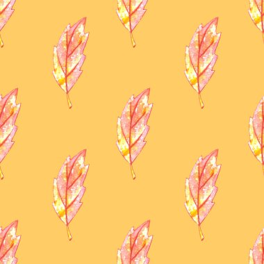 Suluboya sonbaharı pürüzsüz bir desen bırakır. Renkli sonbahar arkaplanı ve sezonluk tasarım, ambalaj, ev dokuması, kumaş, şükran günü teması ve mutlu sonbahar.