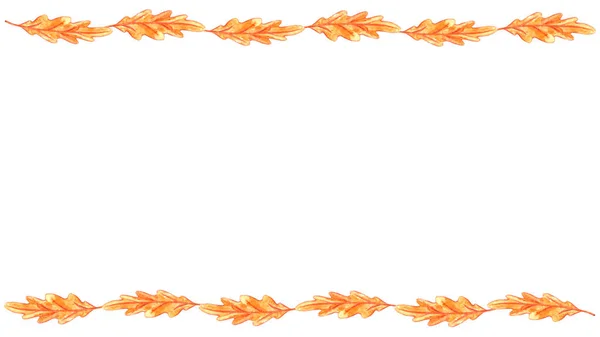 Hintergründe Aquarell Herbstrahmen Aus Handgezeichneten Eichenblättern Horizontale Ober Und Unterkante — Stockfoto