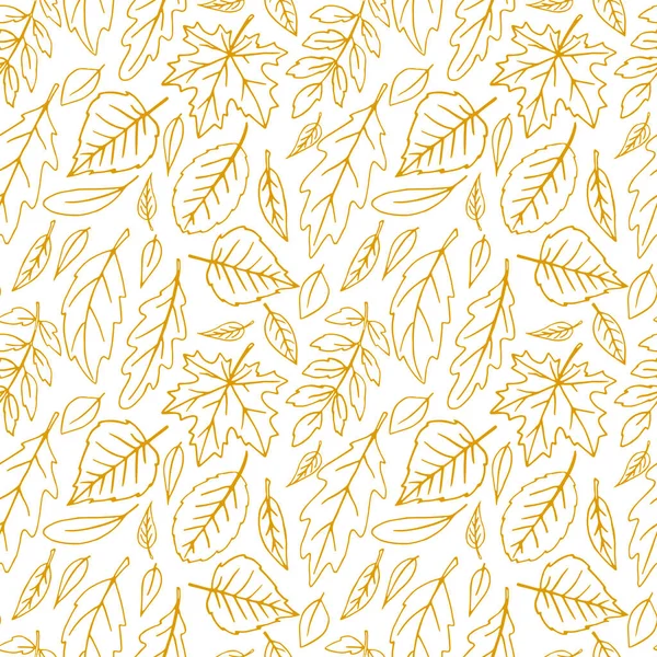 シームレスなパターンが葉を落下 白地に隔離されたベクトル秋の質感 スケッチスタイルで描かれた手 オレンジの輪郭 葉の秋 自然の概念 — ストックベクタ