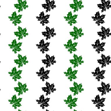 Kusursuz pul yeşili, akçaağaç siyah yaprakları ya da beyaz arka planda izole edilmiş üzümler. Basit vektör dokusu. Doğa kavramı, bahçe, orman, yaprak dökümü, şükran günü.