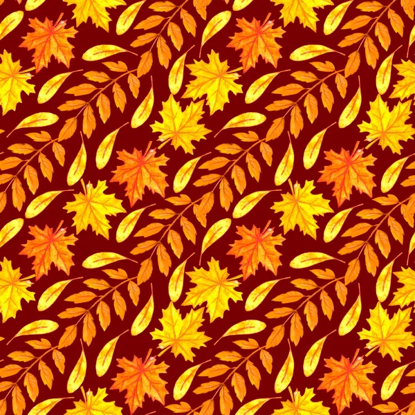 Watercolor Autumn Leaves Seamless Pattern Colorful Backgrounds Textures Seasonal Design — Stock Photo, Image