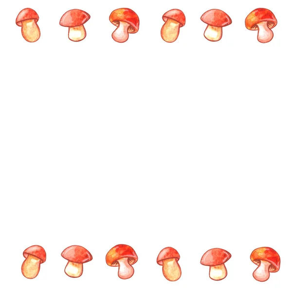 Backgrounds Watercolor Frame Made Hand Drawn Edibles Mushrooms Horizontal Top — Stock Photo, Image