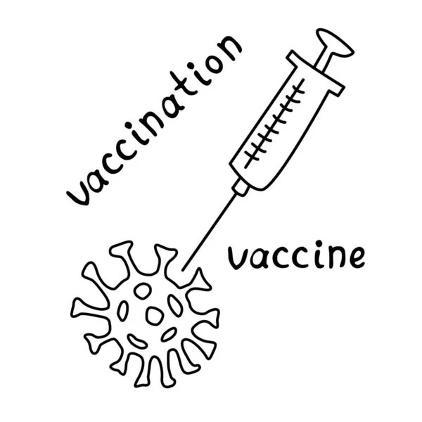 Símbolo Vacunación Una Jeringa Médica Inyecta Vacuna Una Molécula Del — Vector de stock