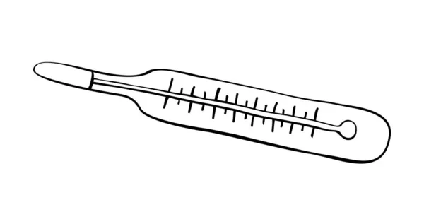 Thermomètre Mercure Contour Vectoriel Style Doodle Élément Conception Médicale Clipart — Image vectorielle