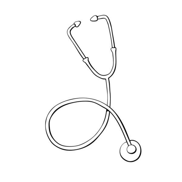 Vector outline stethoscope in doodle style. Medical design element, clipart. Theme of medicine, pandemic, health care, treatment.