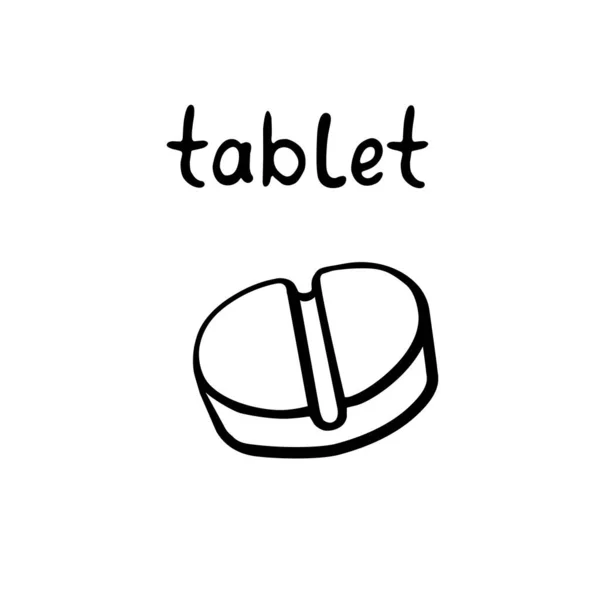 Simple Contour Doodle Medicine Pill Tablet Capsule Isolated White Background — Vetor de Stock