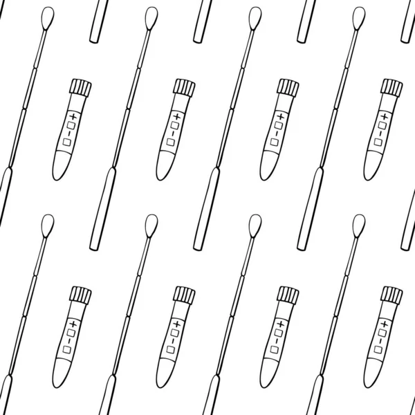 Test tüpleri, deney tüpleri ve beyaz arka planda izole edilmiş örnekler. Covid-19 testi. Kan örnekleri. Laboratuvar için grip analizi. Vektör çizgisi karalaması Tıbbi altyapı ve dokular.