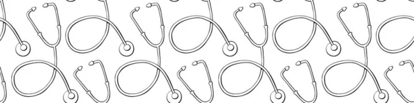 Vector Naadloos Patroon Met Outline Stethoscopen Doodle Stijl Medische Achtergronden — Stockvector