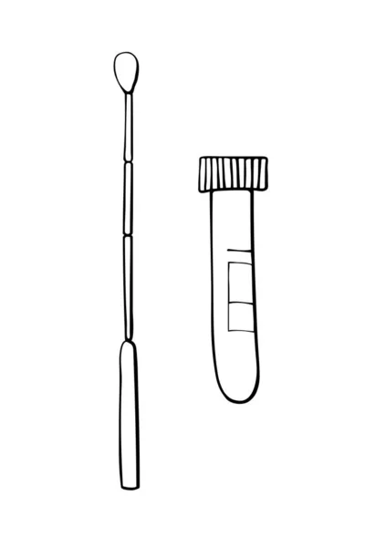 Éprouvette Bécher Avec Écouvillon Isolé Sur Fond Blanc Test Covid — Image vectorielle