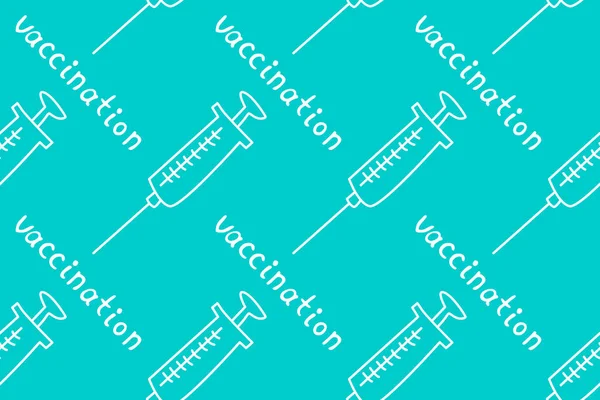 Векторный Бесшовный Рисунок Тему Вакцинации Контурная Вакцина Шприцы Буквами Черный — стоковый вектор